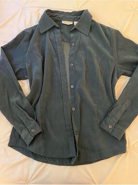 Women’s Navy Blue Suede Button-Down Collared Shirt